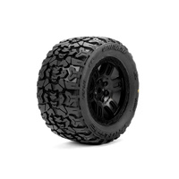 PROLINE JAEGER FRONT/REAR TYRES MOUNTED ON BLACK SPLIT SIX WHEELS, 2 PIECES, ARRMA MINI KRATON [PRO1034610]