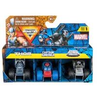 MONSTER JAM MINI MARVEL DIECAST MONSTER TRUCKS 3 PACK WITH THOR CAPTAIN AMERICA AND WAR MACHINE