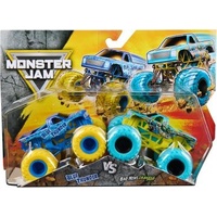 SPIN MASTER MONSTER JAM 6064128 BLUE THUNDER VS BAD NEWS TRAVELS FAST 2 PACK 1/64 SCALE DIECAST MONSTER TRUCKS
