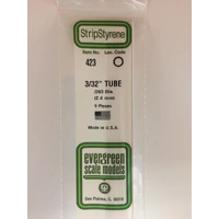 EVERGREEN 423 3/32" TUBE 2.4MM DIAMETER X 610MM LONG 9 PIECE STYRENE