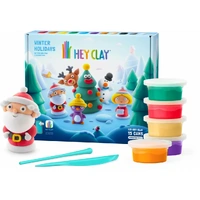 TOMY HEY CLAY WINTER HOLIDAYS CHRISTMAS SET AND 6 CHARACTERS AIR-DRY CLAY SET INCLUDES 15 CANS AND 2 SCULPTING TOOLS