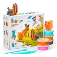 TOMY HEY CLAY DOG STORY SET AND 6 CHARACTERS AIR-DRY CLAY SET INCLUDES 15 CANS AND 2 SCULPTING TOOLS