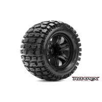 ROAPEX R3006-B0 TRACKER BELTED 1/10 MONSTER TRUCK TIRE BLACK WHEEL WITH 0 OFFSET 12MM HEX MOUNTED 2 PIECES