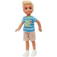 BARBIE CLUB CHELSEA BOY 6 INCH BLONDE WITH MONSTER GRAPHIC SHIRT AND SHORTS GHV67