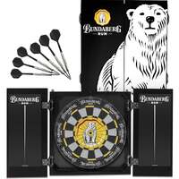 BUNDABERG LG1050 DARTBOARD, DARTS & WOODEN CABINET