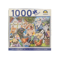 CROWN 1000 PIECE PUZZLE AMAZING ANIMALS - LAUNDRY DAY WITH PUPPIES AND KITTENS