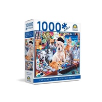 CROWN 1000 PIECE PUZZLE AMAZING ANIMALS - PUPS AND KITTENS IN THE ART STUDIO