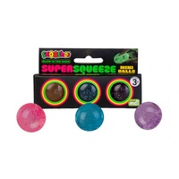 SMOOSHOS SENSORY SUPER SQUEEZE GLOW IN THE DARK MINI BALLS 3PK - CLEAR / GREEN / PINK