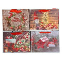 CHRISTMAS GIFT BAG - 4 ASSORTED TREE DESIGNS LARGE 32x25x11cm