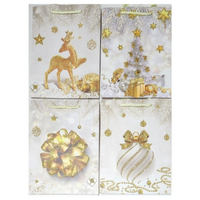 CHRISTMAS GIFT BAG - 4 ASSORTED SILVER TREE DESIGNS - JUMBO 40x31.5x12cm
