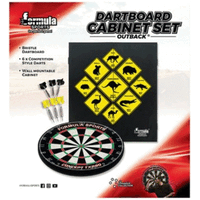 FORMULA SPORTS OUTBACK CABINET SET - INCLUDES BRISTLE DARTBOARD AND 6X BRASS DARTS