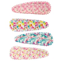 PINK POPPY HCG196 PATTERN FABRIC HAIR CLIPS 4PC