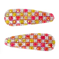 PINK POPPY HCM121 SPARKLY GEM HAIR CLIPS - PINK/ORANGE