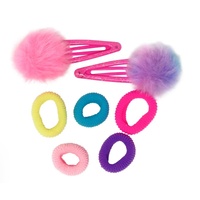 PINK POPPY HCM122 POM POM HAIR ELASTIC AND CLIP SET 7PC