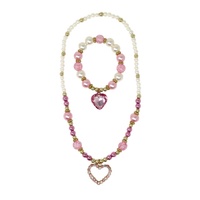 PINK POPPY NBM130 DANCE PEARL HEART NECKLACE AND BRACELET SET - PINK
