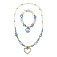 PINK POPPY NBM130 DANCE PEARL HEART NECKLACE AND BRACELET SET - BLUE
