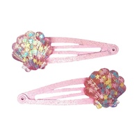 PINK POPPY HCG219 MERMAID GLITTER SHELL HAIR CLIPS PINK - 2PC