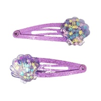 PINK POPPY HCG219 MERMAID GLITTER SHELL HAIR CLIPS PURPLE - 2PC