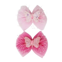 PINK POPPY HCG225 GLITTER BUTTERFLY BOW HAIR CLIPS - PINK 2PC