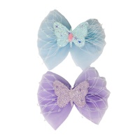 PINK POPPY HCG225 GLITTER BUTTERFLY BOW HAIR CLIPS - BLUE/PURPLE 2PC