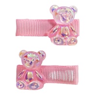 PINK POPPY HCG227 JELLY BEAR HAIR CLIPS - PINK 2PC