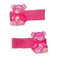 PINK POPPY HCG227 JELLY BEAR HAIR CLIPS - DARK PINK 2PC