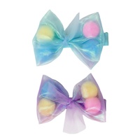 PINK POPPY HCG229 POM POM BOW HAIR CLIP - BLUE