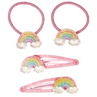 PINK POPPY HDG106 GLITTER RAINBOW HAIR ELASTIC AND CLIP SET 4PC