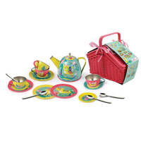 KAPER KIDZ CHAMPION JUNGLE FRIENDS TIN TEA SET IN PINK PICNIC BASKET 18PC