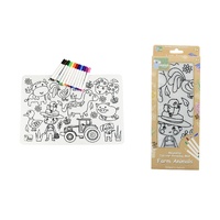 KOALA DREAM REUSABLE SILICONE DRAWING MAT FARM ANIMALS INCLUDES 12 MARKERS