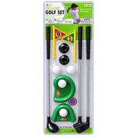 DELUXE GOLF SET WITH 3 METAL SHAFT CLUBS, 4 BALLS AND ACCESSORIES AA500919