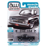 AUTO WORLD PREMIUM LIMITED EDITION MUSCLE TRACKS 1987 CHEVY SILVERADO R10 FLEETSIDE 1/64 SCALE DIECAST CAR