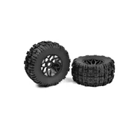 TEAM CORALLY C-00180-612 OFF-ROAD 1/8 MT MUD CLAWS TIRES GLUED ON BLACK RIMS, 1 PAIR
