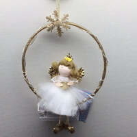COTTON CANDY LED HANGING ANGEL WREATH - WHITE