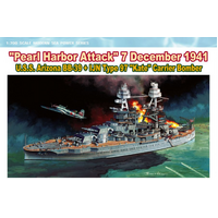 DRAGON 7127 U.S.S ARIZONA BB-39 + IJN TYPE 97  KATE CARRIER BOMBER (PEARL HARBOUR ATTACK ) 1/700 SCALE PLASTIC MODEL KIT