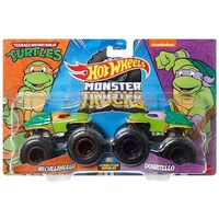 HOT WHEELS MONSTER TRUCKS DEMOLITION DOUBLES NICKELODEON TEENAGE MUTANT NINJA TURTLES MICHELANGELO VS DONATELLO