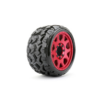 JETKO 1601CRMSGB 1/8 SGT 3.8 EX-TOMAHAWK, CLAW RIM, METAL RED, MEDIUM SOFT, GLUED/BELTED PREMOUNTED RC CAR WHEELS