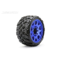 JETKO JKO1802CLMSGB 1/8 MT 3.8 EX-KING COBRA WHEELS/TYRES (CLAW RIM, METAL BLUE, MEDIUM SOFT, GLUED, BELTED) 12MM/17MM HEX MULTI OFFSET