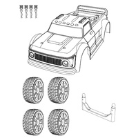 MJX 1430A BODY SHELL, POST AND WHEELS SET FOR 14301 - INCLUDES