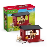 SCHLEICH 42722 FARM WORLD DOG KENNEL WITH GOLDEN RETRIEVERS