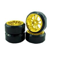 VISION RC VSKT636028G DRIFT 10 SPOKE SPLIT 1:10 GOLD CHROME WHEEL & TIRE SET 4PCS
